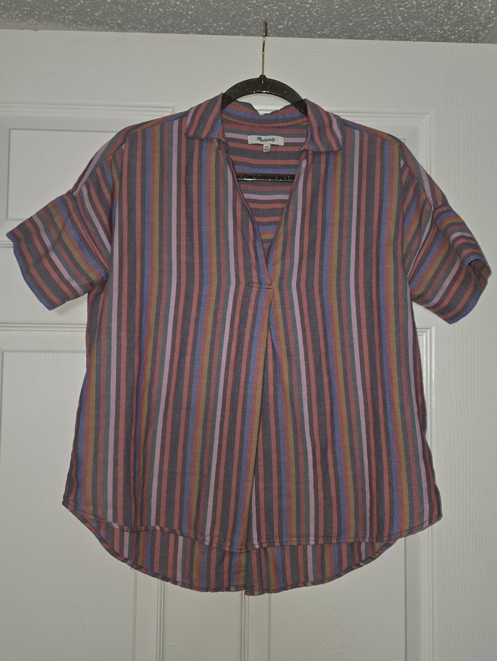 Madewell Oversized Striped Top With Back Button Detail Size XXS